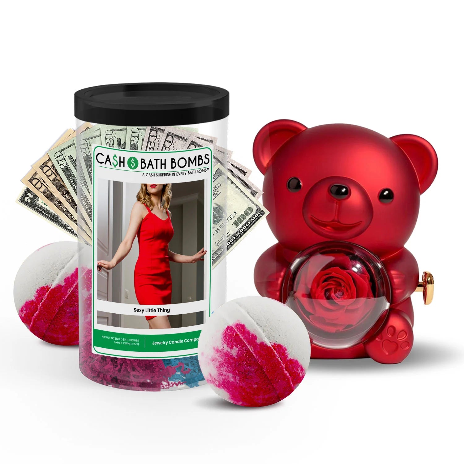 Rose Cash Surprise Bear + Jumbo Cash Bath Bomb 2 Pack – Sexy Little Thing