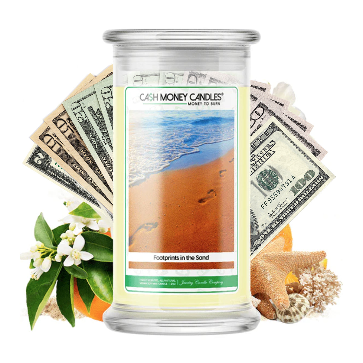 Footprints in the Sand Cash Candle
